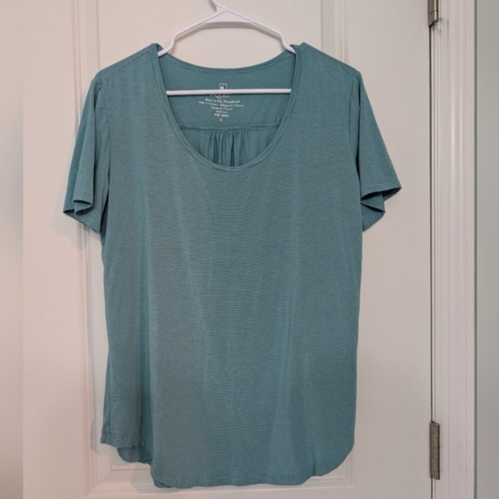 Kuhl, Women's Size L Short Sleeve Activewear Top, Jade Striped, Athleisure